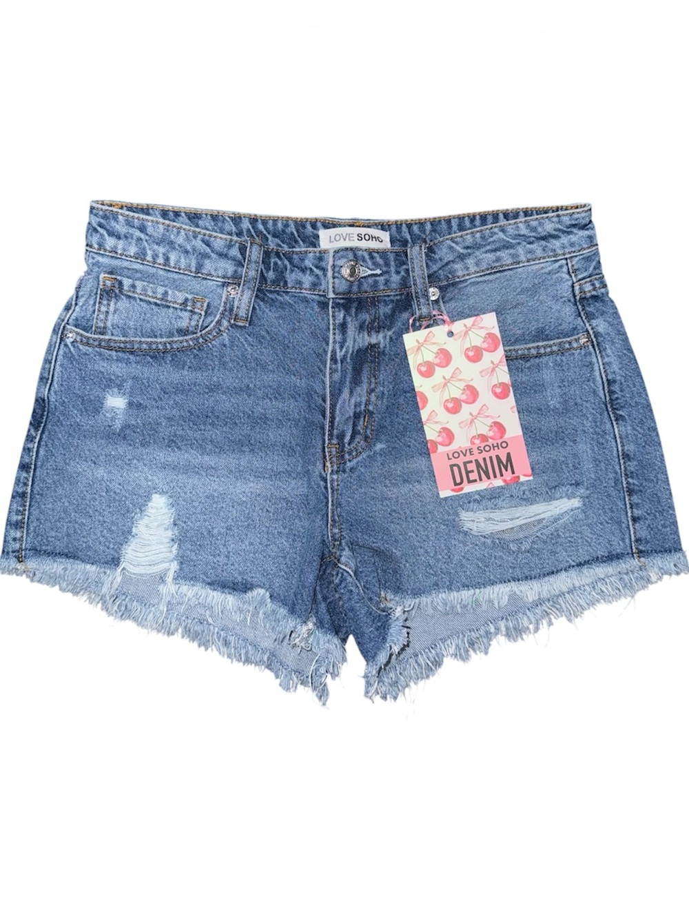Love SoHo NWT Distressed Denim Shorts High Waisted Juniors Sz 7 Festival Summer